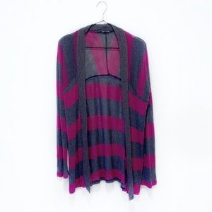 Splendid Striped Cardigan Top Berry Gray Large